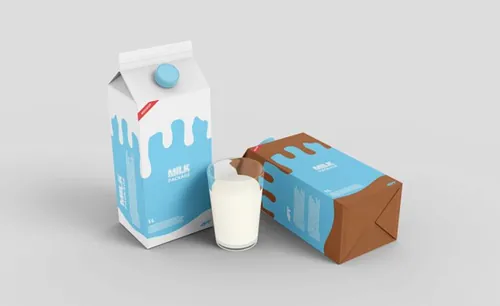 牛奶酸奶乳酸菌奶制品纸盒包装设计提案样机PSD模板 Milk carton box packaging mockup