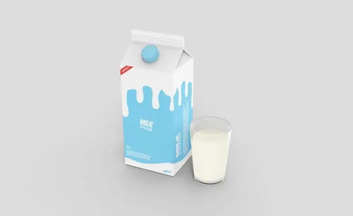 牛奶酸奶乳酸菌奶制品纸盒包装设计提案样机PSD模板 Milk carton box packaging mockup