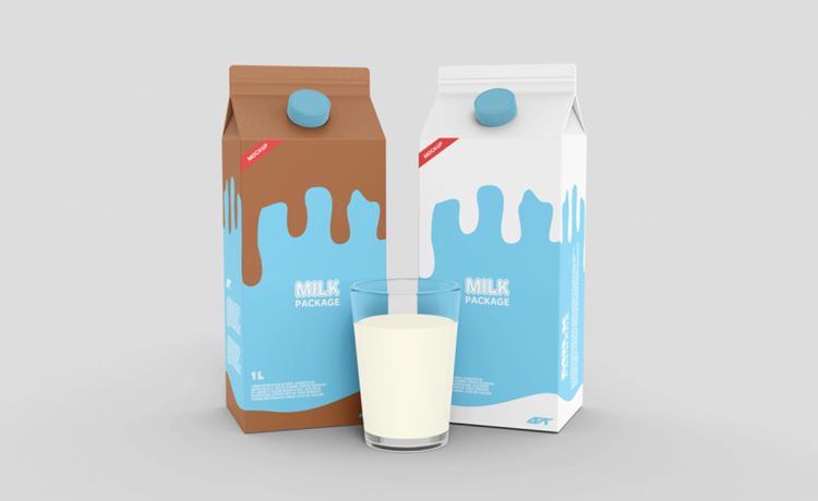 牛奶酸奶乳酸菌奶制品纸盒包装设计提案样机PSD模板 Milk carton box packaging mockup