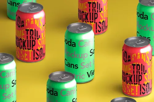 易拉罐汽水罐包装设计贴图展示样机模板 Isometric V