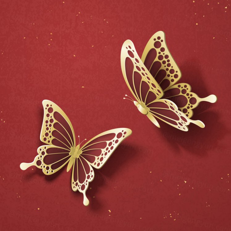 2021年中国剪纸风蝴蝶传统经典复古新年EPS矢量插画贺卡红色背景海报横幅素材