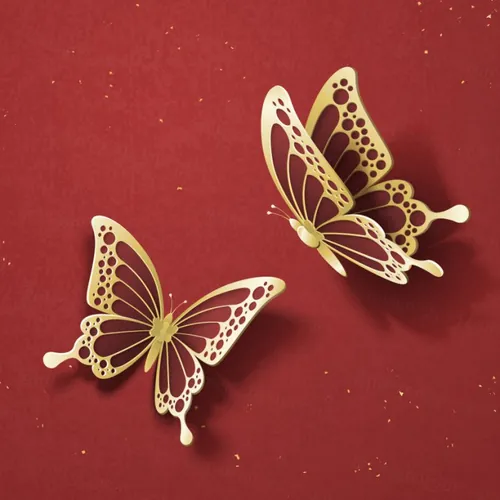 2021年中国剪纸风蝴蝶传统经典复古新年EPS矢量插画贺卡红色背景海报横幅素材