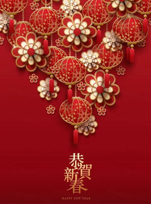 2021年中国剪纸风传统经典复古新年EPS矢量插画贺卡红色背景海报横幅素材