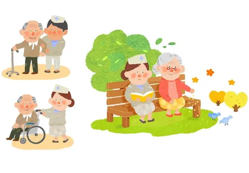 疗养院医护老年生活高清PSD分层插画素材 ti246a5812