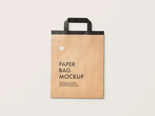 扁平牛皮纸袋购物袋包装设计提案样机PSD模板 Flattened Paper Bag Mo