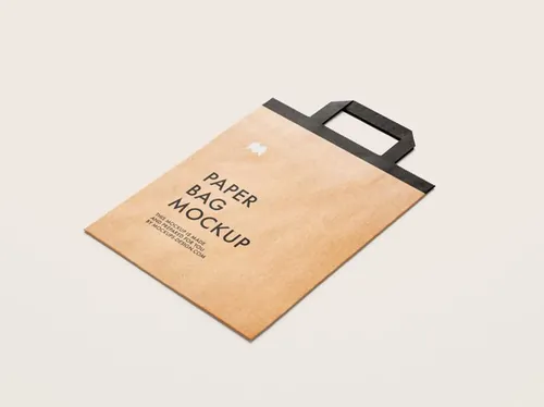 扁平牛皮纸袋购物袋包装设计提案样机PSD模板 Flattened Paper Bag Mockup