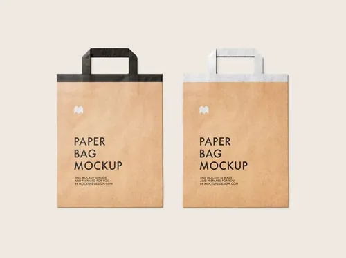扁平牛皮纸袋购物袋包装设计提案样机PSD模板 Flattened Paper Bag Mockup