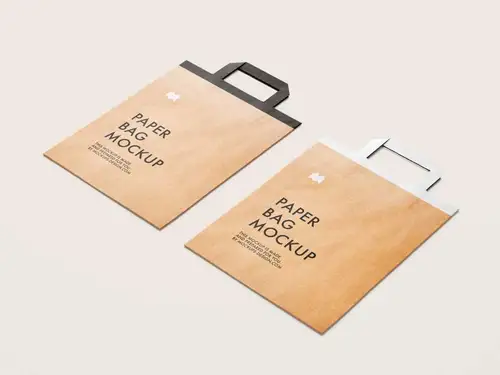 扁平牛皮纸袋购物袋包装设计提案样机PSD模板 Flattened Paper Bag Mo