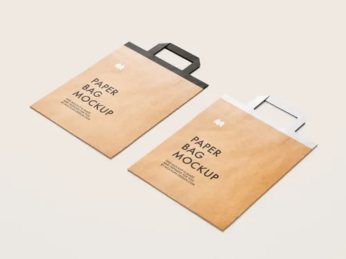 扁平牛皮纸袋购物袋包装设计提案样机PSD模板 Flattened Paper Bag Mockup
