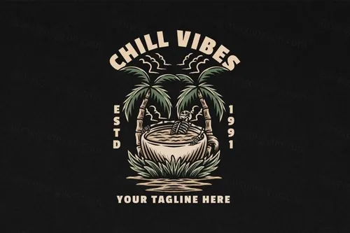 复古冲浪品牌LOGO徽标矢量插画素材 Chill Vibes Vintage Surf Illustration