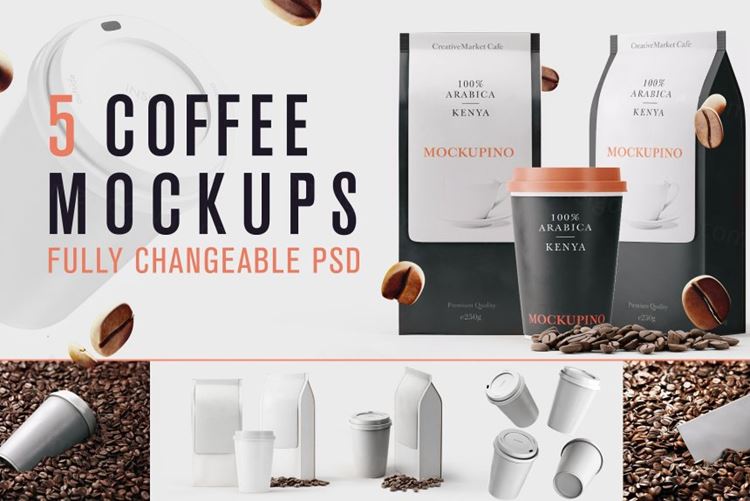 一套咖啡快餐外卖店饮料杯VI贴图展示样机模版 Set of Coffee MockUps