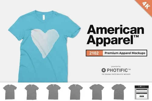 美国女式T恤4K高清服饰贴图展示样机模版 American Apparel 2102 Tee Mockups