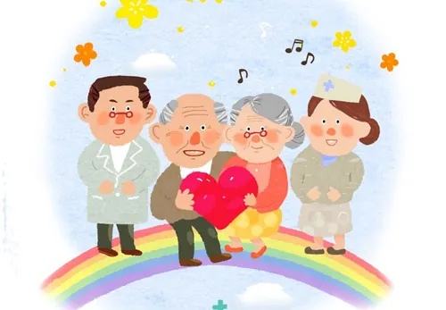 中老年黄昏恋幸福疗养院生活高清PSD分层插画素材 ti246a5813