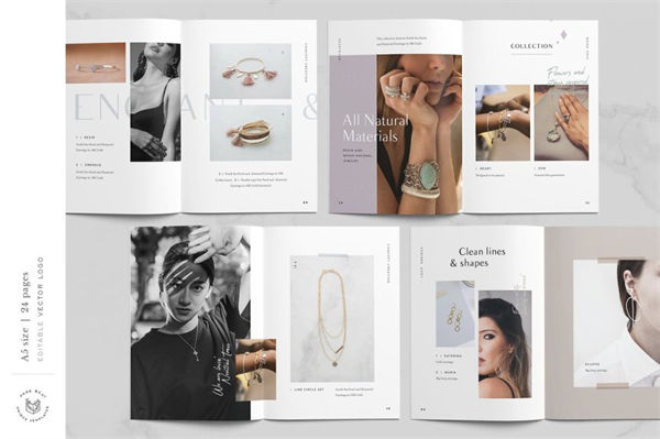 A5时尚珠宝首饰产品图册设计模板 A5 Jewelry Fashion Lookbook 3793586