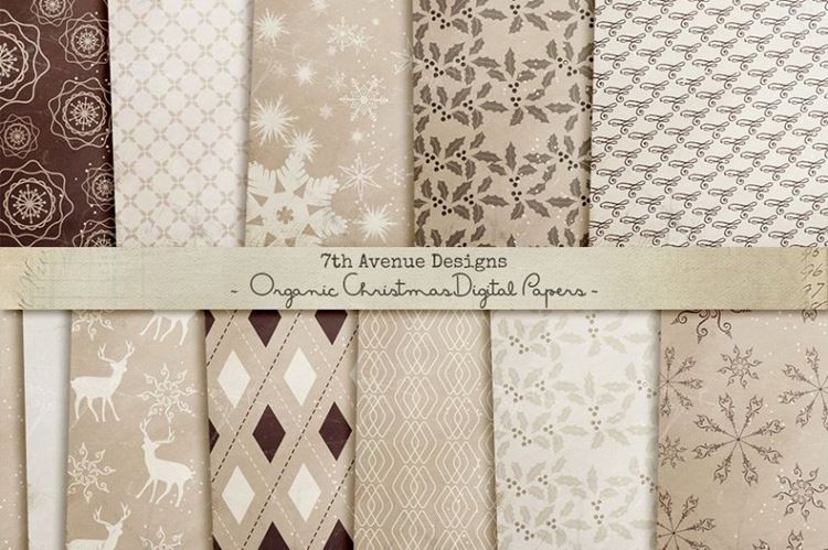 复古图案纹理无缝背景Organic Christmas Digital Papers