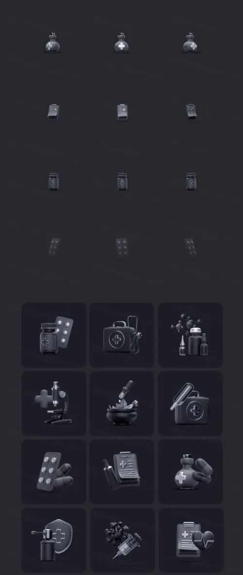 高品质三维渲染医院医疗器械器材化学元素图标合集包 Bento Matt