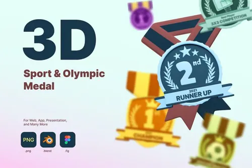 三维渲染奥林匹克运动竞赛勋章奖牌主题3D图标素材 3D Sp