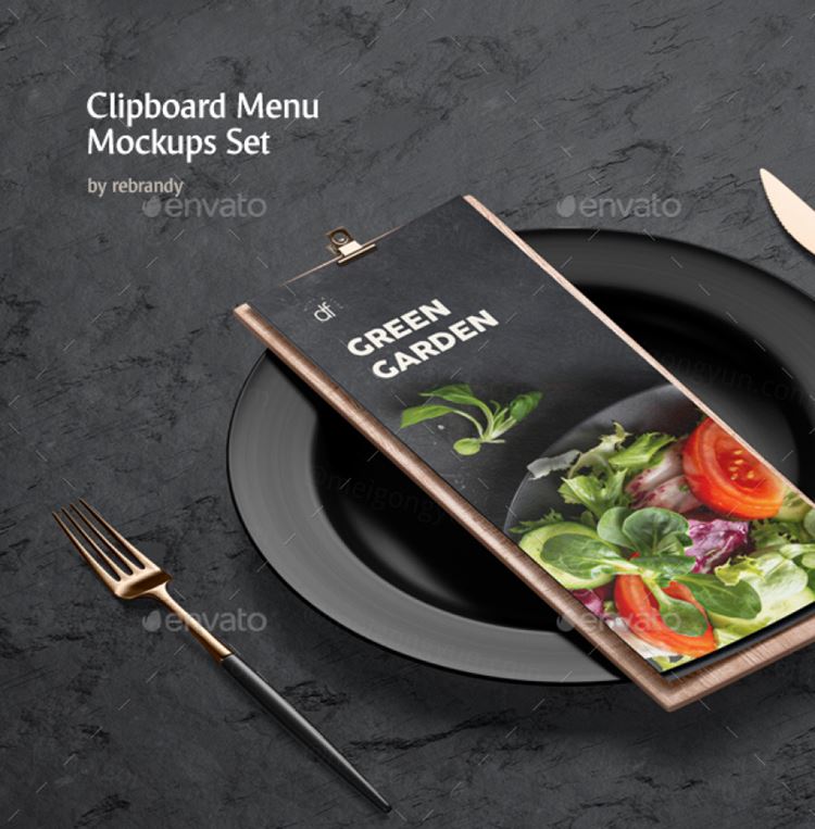 高档咖啡厅餐厅木制菜单菜谱设计提案样机PSD模板 Clipboard Menu Mockups Set