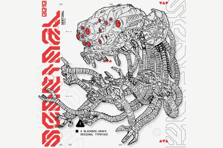 潮流复古未来派赛博朋克机能科幻风服装专辑宣传英文字体 Bla