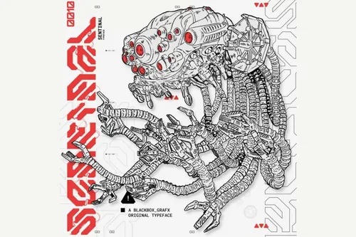 潮流复古未来派赛博朋克机能科幻风服装专辑宣传英文字体 Bla