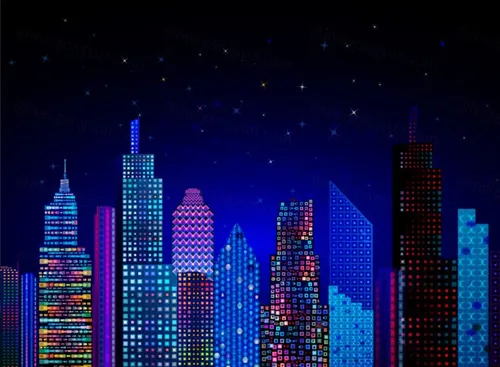 多彩的城市全景城市景观矢量背景