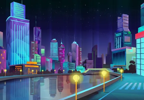 城市夜景矢量插画低保聚风格Night city vector illustration low poly style