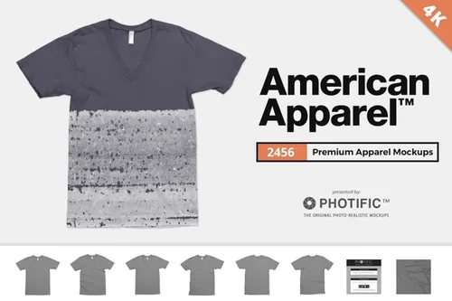 美式V领T恤4K高清服饰贴图展示样机模版 American Apparel 2456 V-Neck Mockups