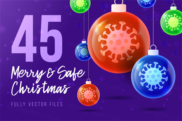 45款新冠疫情圣诞节新年快乐插画海报EPS矢量模板素材 Christmas Banners