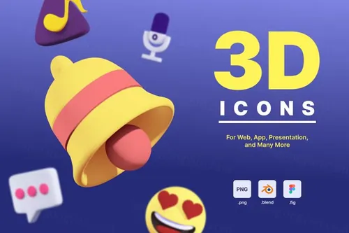 三维渲染卡通Web APP设计UI系统3D图标素材 3D I