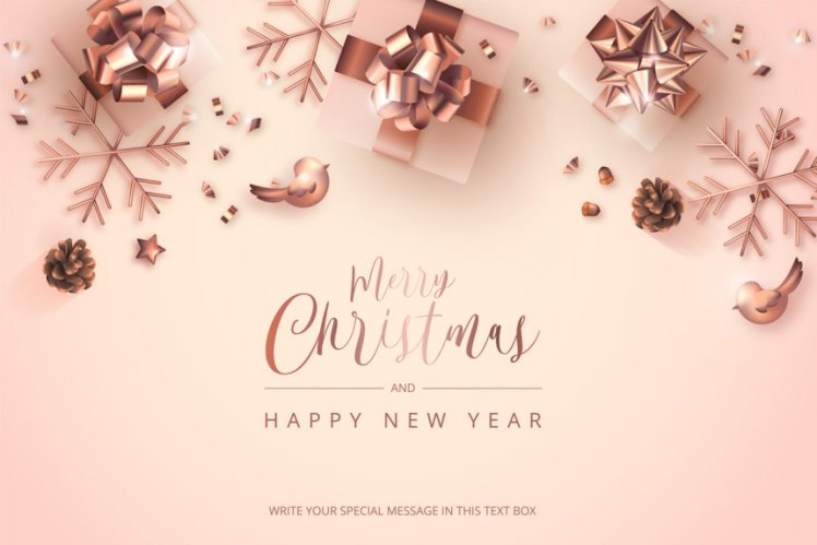 玫瑰金圣诞节新年贺卡现实主义装饰元素EPS矢量海报素材 Merry christmas golden rose