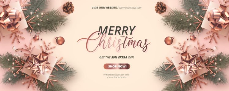 玫瑰金圣诞节新年贺卡现实主义装饰元素EPS矢量海报素材 Merry christmas golden rose