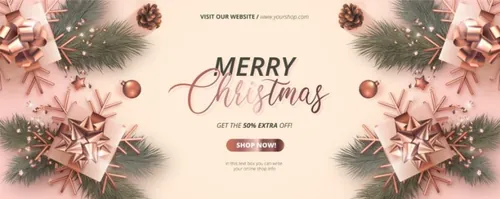 玫瑰金圣诞节新年贺卡现实主义装饰元素EPS矢量海报素材 Merry christmas golden rose