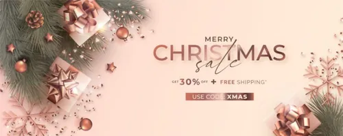 玫瑰金圣诞节新年贺卡现实主义装饰元素EPS矢量海报素材 Merry christmas golden rose