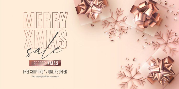 玫瑰金圣诞节新年贺卡现实主义装饰元素EPS矢量海报素材 Merry christmas golden rose