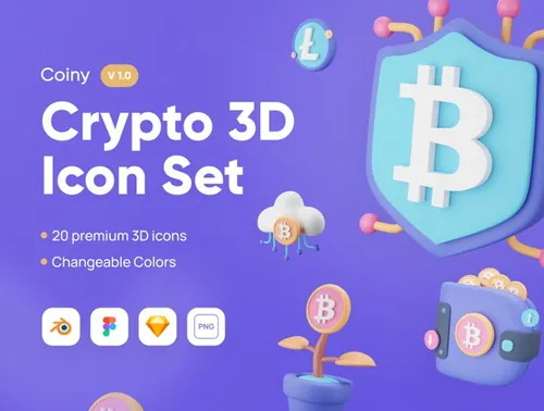 高品质三维渲染加密货币区块链金融科技3D插画素材 Coiny