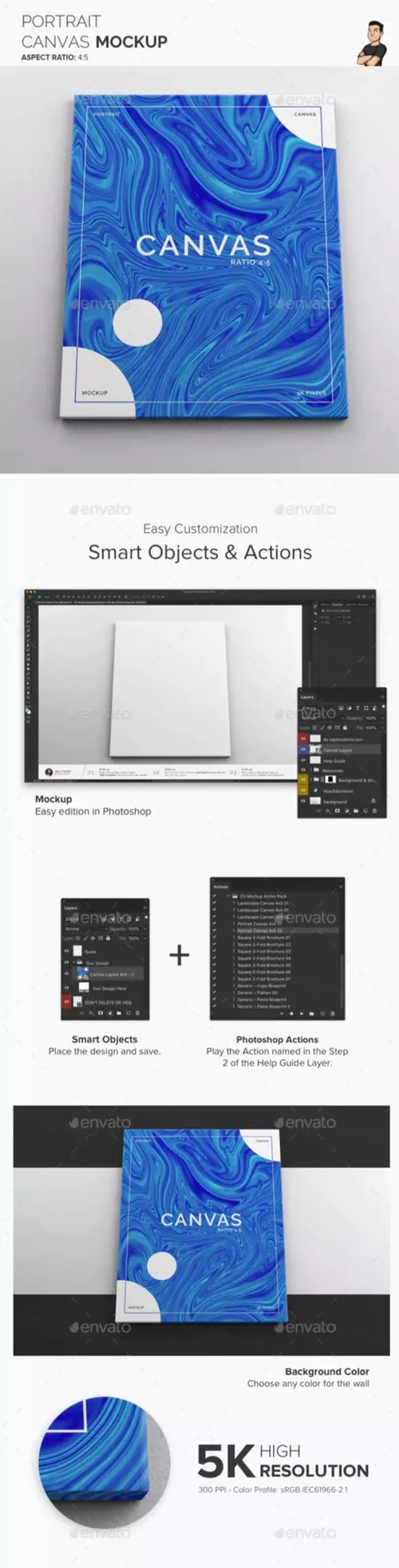 油画艺术画册设计样机模板Portrait Canvas 4x5 Mockup