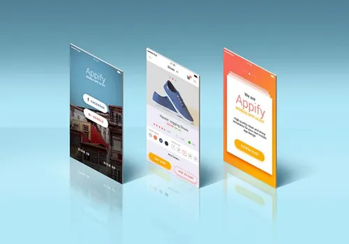 透视屏幕APP展示PSD贴图模板App Screens Standing Mockup
