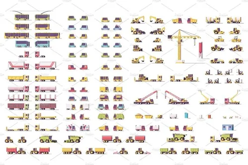 矢量等距运输工具插图素材Vector low poly transport set
