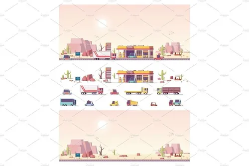 矢量加油站插图素材Vector isometric low poly filling station