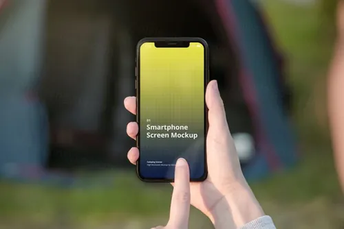 户外旅游露营真实场景移动APP项目设计提案PSD样机模板 Phone Mockup Camping Scenes