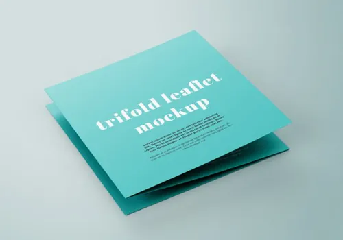 三折页贴图展示模版 Trifold square leaflet mockup