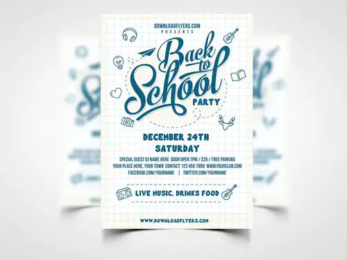 Back to School Party Flyer Template PSD 返校专题宣