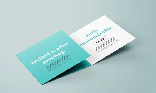 三折页贴图展示模版 Trifold square leaflet mockup