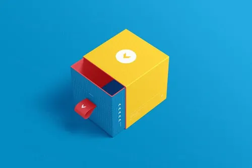 正方形抽屉纸式盒盒子包装品牌VI设计提案样机PSD模板 Box packaging mockup