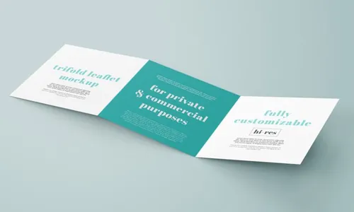 三折页贴图展示模版 Trifold square leaflet mockup