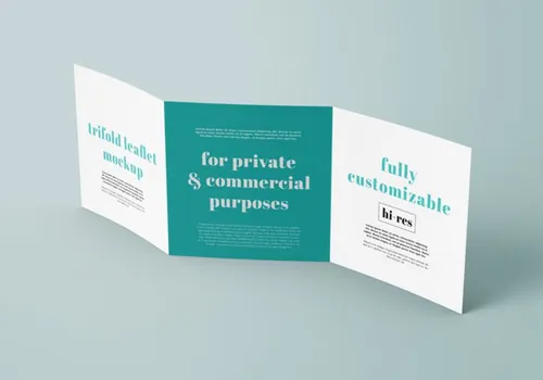 三折页贴图展示模版 Trifold square leaflet mockup