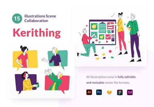 企业团队协作矢量插画素材Teamwork  Collaboration
