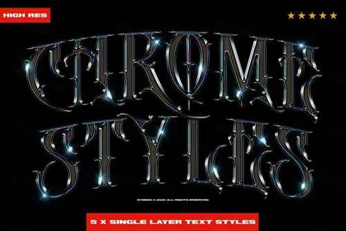 复古镀铬金属立体字文本样式PSD模板 Chrome Text