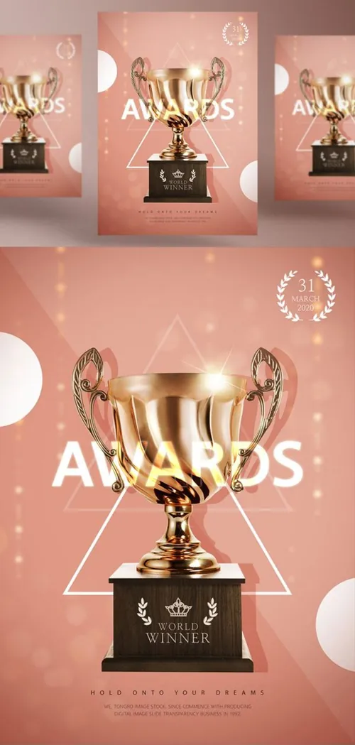 年最新颁奖盛典奖杯奖牌PSD海报模版素材 World Winner Award