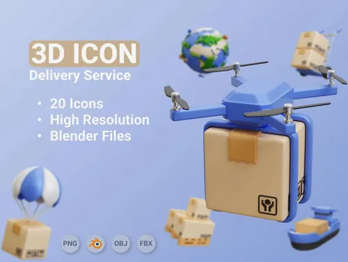 高质量三维渲染电商快递全球物流送货3D插画素材 Delive